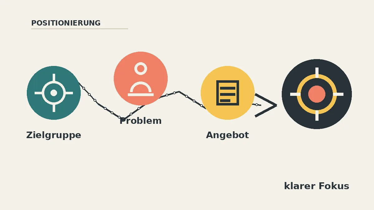 Editoriale Grafik, die Zielgruppe, Problem und Angebot zu einem klaren Fokus verbindet