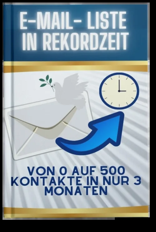 Cover des E-Books E-Mail-Liste in Rekordzeit mit Umschlag, Pfeil und Uhr