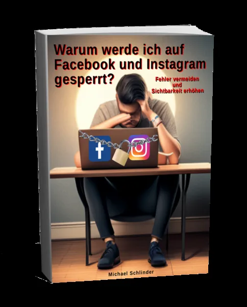 Cover des E-Books Warum werde ich auf Facebook und Instagram gesperrt? mit gesperrten Social-Media-Symbolen
